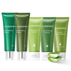Aloderma Aloe Cleanser Set, 5 Pieces – Hydrating Face Wash, Nourishing Facial Wash, Soothing Wash, Brightening, Oil Control Cleansers