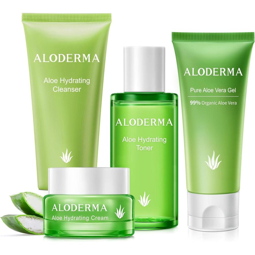 image:imageAloderma Essential Aloe Hydrating Skin Care Set  5 Pieces  Gel Cleanser Toner x2pcs Cream